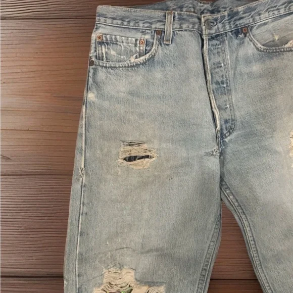 VTG Levi's 501 Upcycled Custom Patchwork Distressed Jeans Womens 33x36 ISA